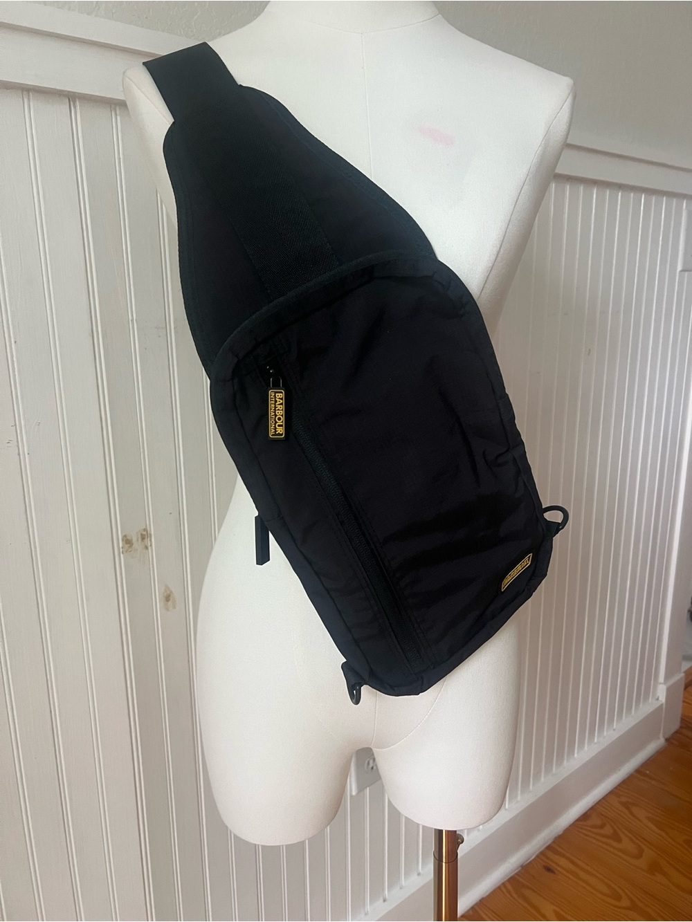 Barbour International Black Sling Bag Crossbody Chest Pack Ripstop Adjustable